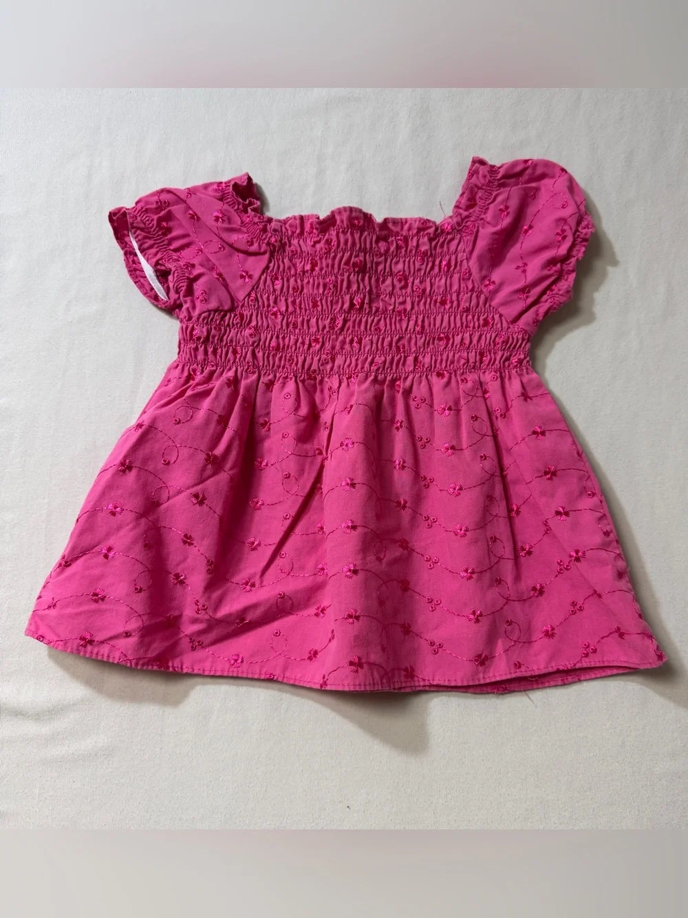 Pink Eyelet Shirt GIrl’s 2T 24 Month Baby Toddler Lace Top Blouse Summer Smocked